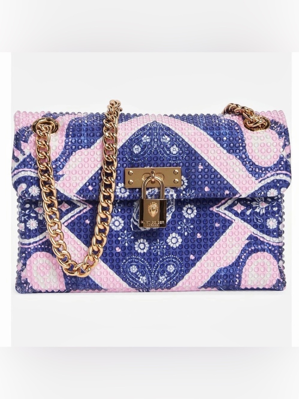 Kurt Geiger Brixton Crystal Bandana Shoulder Bag Pink Blue NWT w/dust bag